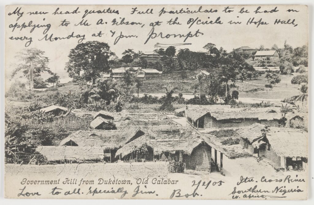 Postcard - Government Hill from Duketown, Old Calabar, To J. B. Scott from Bob, Old Calabar, 2 Feb 1903